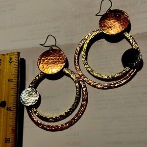 Vintage hammered copper huge earrings